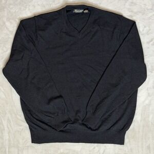 Garret‎ Scott Extra Fine 100%  Merino Wool V-Neck Sweater Mens Large Black